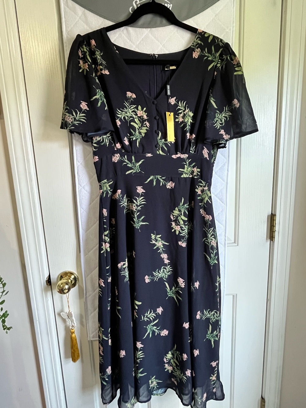 Alexia Admor Black Midi Dress with Pink Floral Print NWT